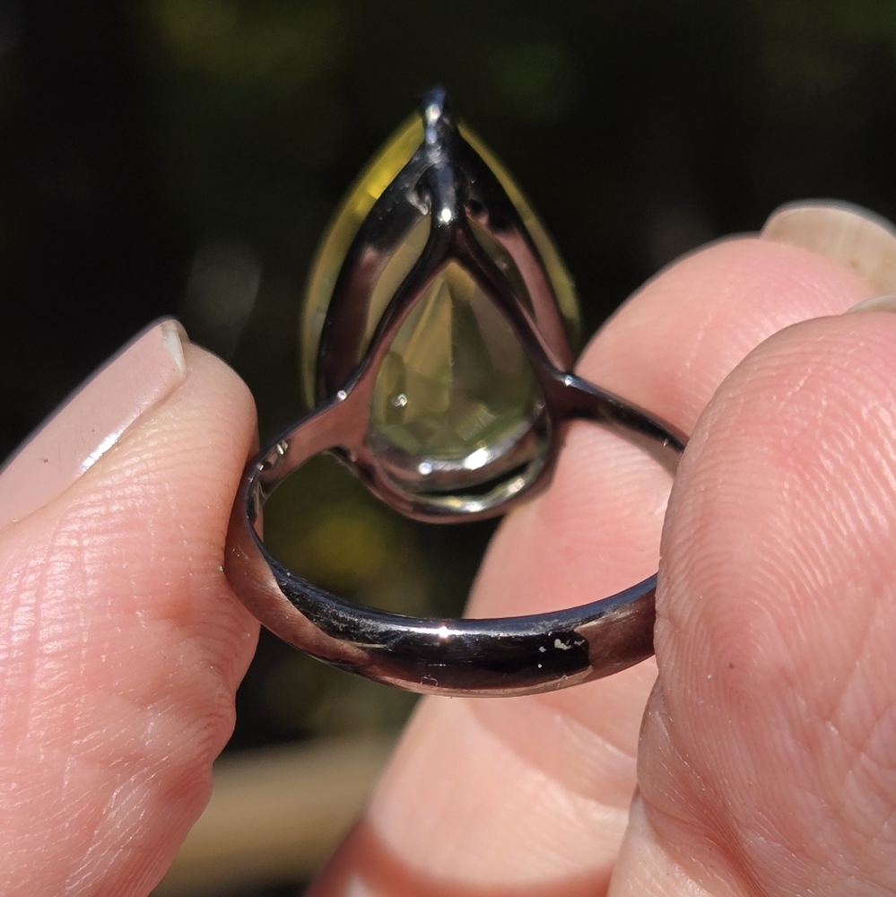 Yellow Quartz Natural HUGE 15K Sterling & Rhodium Ring Sz8 - Picture 8 of 9